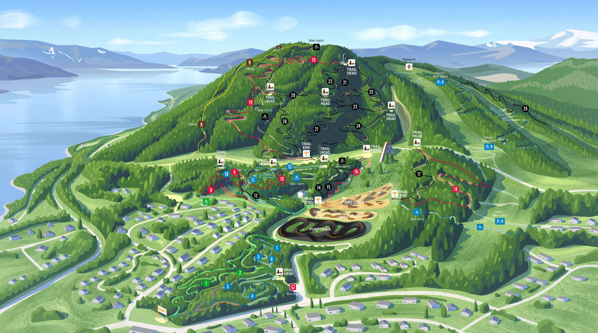Konseptskisse over Rana Bike Park på Skillevollen